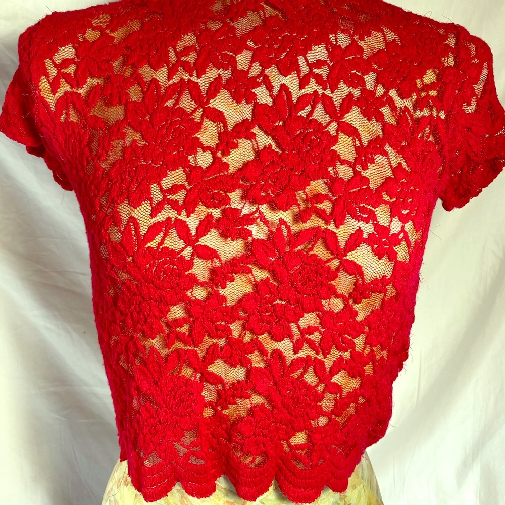 Hot Pink Scalloped Crop Top Lace Small